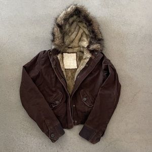 Faux Fur Lined Jacket A&F Size L
